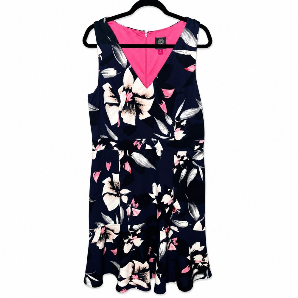 Vince Camuto Navy Floral Midi Dress Romantic Cottage Garden Party Ruffle Hem 16 - Picture 3 of 7